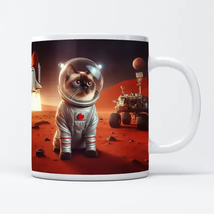 Siamese Cat Astronaut On Mars Surface
