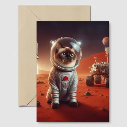 Siamese Cat Astronaut On Mars Surface