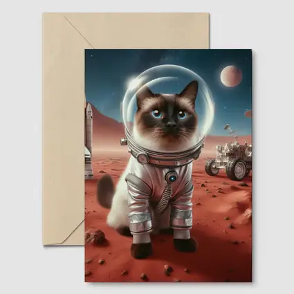 Siamese Cat Astronaut on Mars Surface