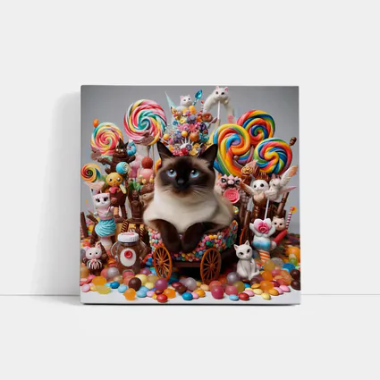Siamese Cat Surrounded By Colorful Candy