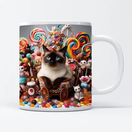 Siamese Cat Surrounded By Colorful Candy