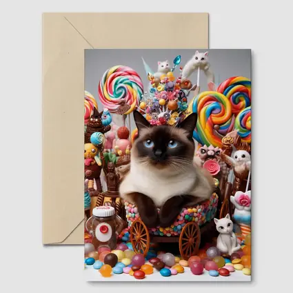 Siamese Cat Surrounded By Colorful Candy