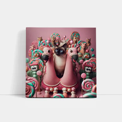 Siamese Cat Surrounded By Candy Lollipops