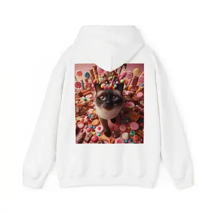 Siamese Cat Surrounded by Colorful Candy