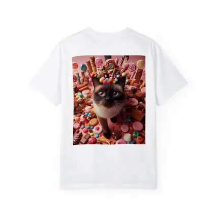 Siamese Cat Surrounded by Colorful Candy