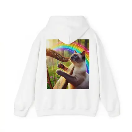 Siamese Cat Playing Harp Rainbow Forest