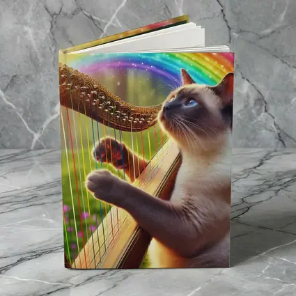 Siamese Cat Playing Harp Rainbow Forest