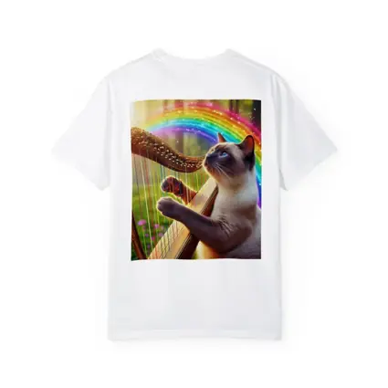 Siamese Cat Playing Harp Rainbow Forest