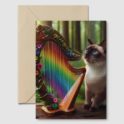Siamese Cat Rainbow Harp Forest Scene