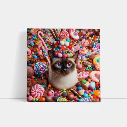 Siamese Cat Surrounded By Colorful Candy