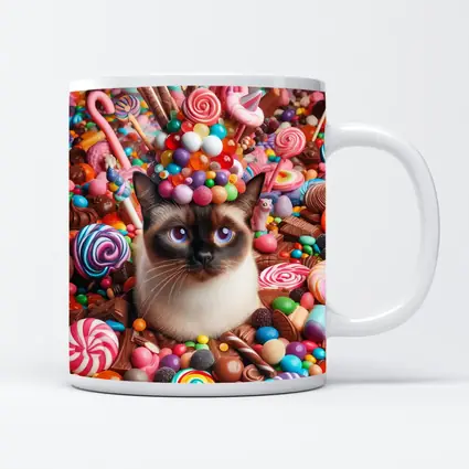 Siamese Cat Surrounded By Colorful Candy
