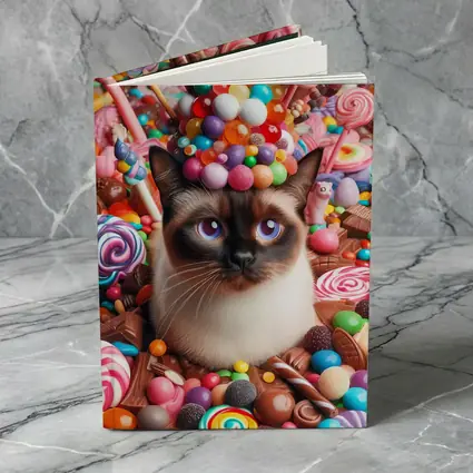 Siamese Cat Surrounded By Colorful Candy