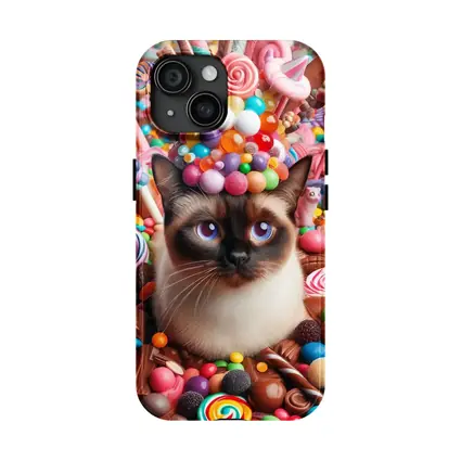 Siamese Cat Surrounded By Colorful Candy