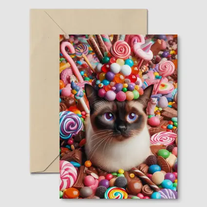 Siamese Cat Surrounded By Colorful Candy
