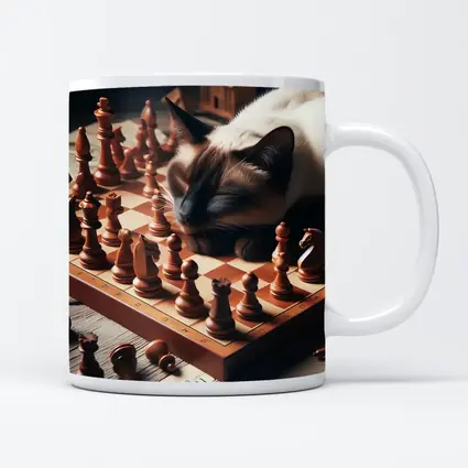 Siamese Cat Sleeping on Chess Board