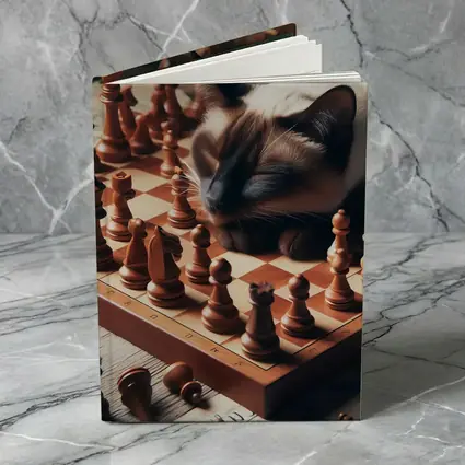 Siamese Cat Sleeping on Chess Board