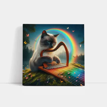 Birman Cat Playing Harp Rainbow Fantasy