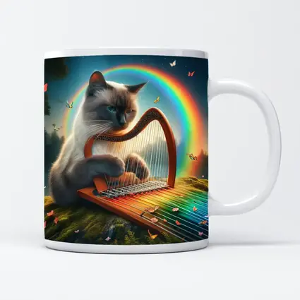Birman Cat Playing Harp Rainbow Fantasy
