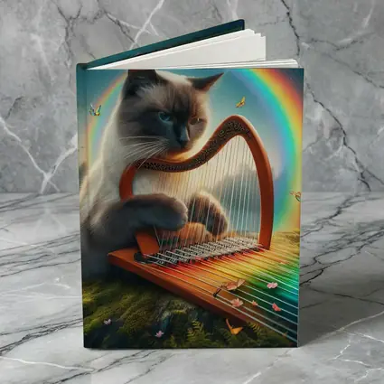 Birman Cat Playing Harp Rainbow Fantasy