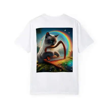 Birman Cat Playing Harp Rainbow Fantasy