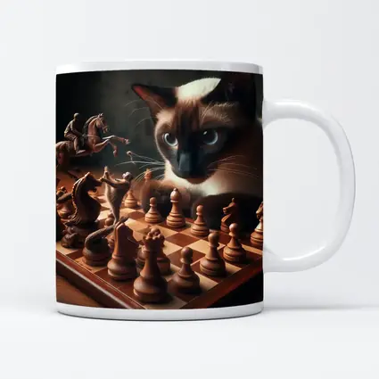 Siamese Cat Playing Chess Board Game