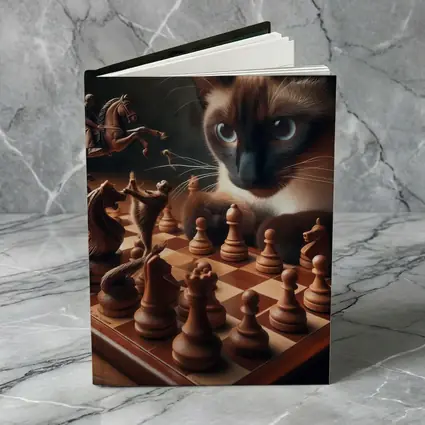 Siamese Cat Playing Chess Board Game