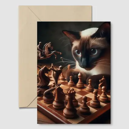 Siamese Cat Playing Chess Board Game