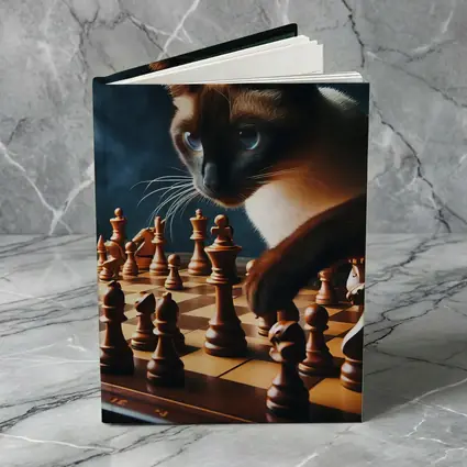 Siamese Cat Studying Chess Board Game