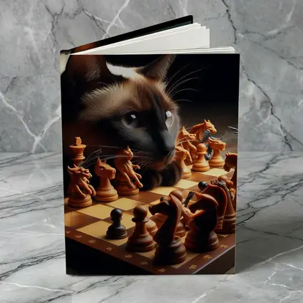 Siamese Cat Studying Chess Board Game