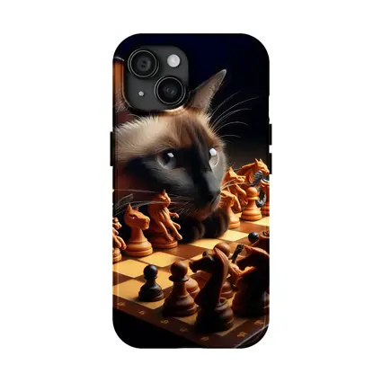 Siamese Cat Studying Chess Board Game