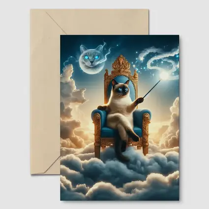 Siamese Cat Wizard Throne Above Clouds