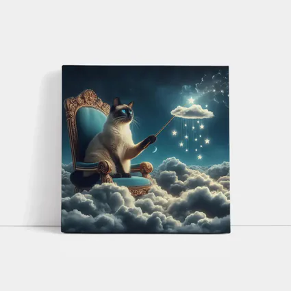 Siamese Cat Wizard Throne Cloudy Night Sky