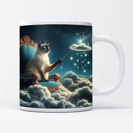 Siamese Cat Wizard Throne Cloudy Night Sky