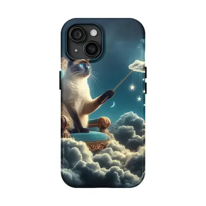Siamese Cat Wizard Throne Cloudy Night Sky