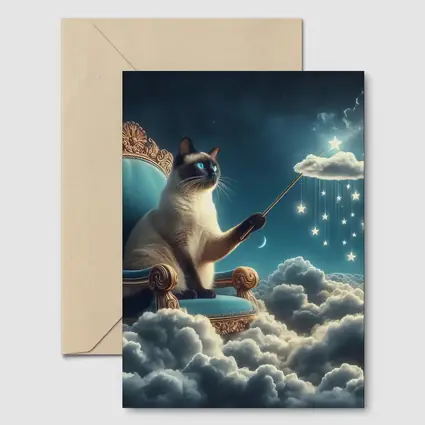 Siamese Cat Wizard Throne Cloudy Night Sky