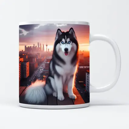 Siberian Husky Blue Eyes City Sunset