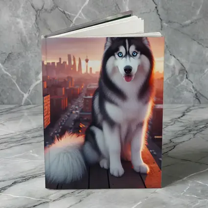 Siberian Husky Blue Eyes City Sunset