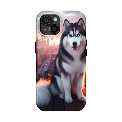 Siberian Husky Blue Eyes City Sunset