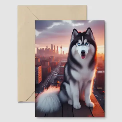 Siberian Husky Blue Eyes City Sunset