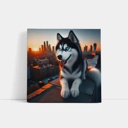 Siberian Husky Blue Eyes City Sunset