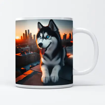 Siberian Husky Blue Eyes City Sunset