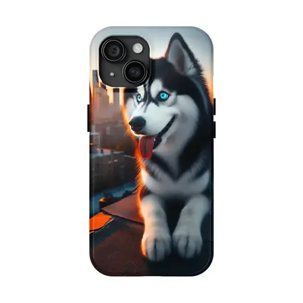 Siberian Husky Blue Eyes City Sunset