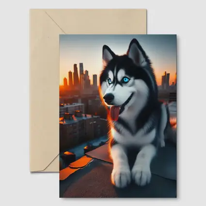 Siberian Husky Blue Eyes City Sunset