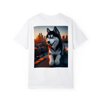 Siberian Husky Blue Eyes City Sunset