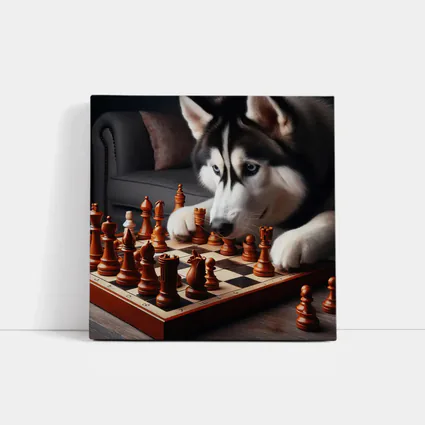 Siberian Husky Dog Playing Chess Indoors