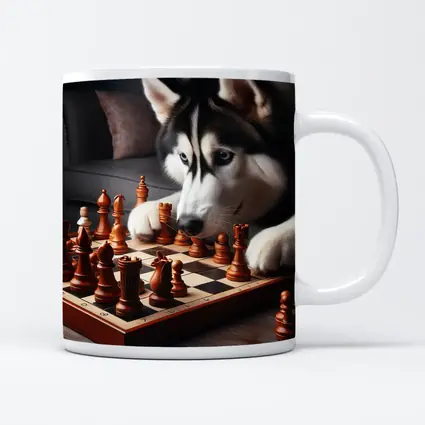 Siberian Husky Dog Playing Chess Indoors