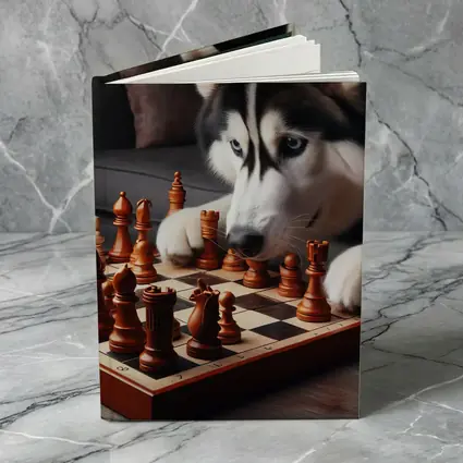 Siberian Husky Dog Playing Chess Indoors