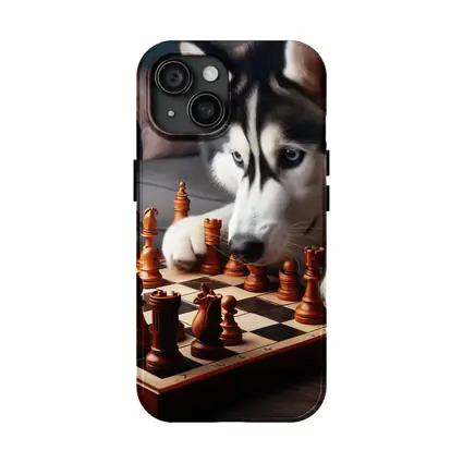 Siberian Husky Dog Playing Chess Indoors