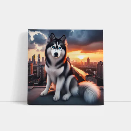 Siberian Husky Blue Eyes City Sunset