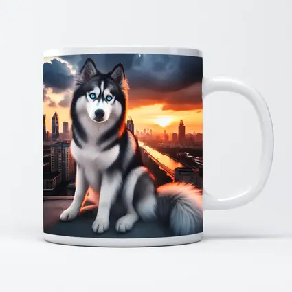 Siberian Husky Blue Eyes City Sunset